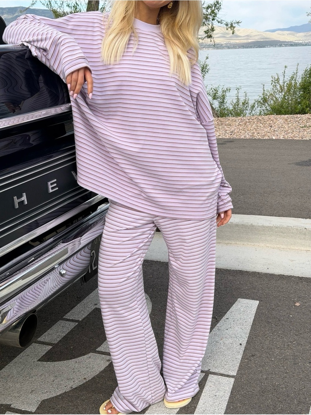 Cozy Lavender Stripe Fleece Set